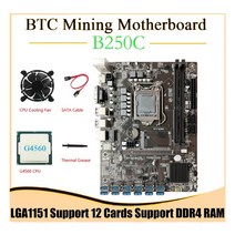 B250C BTC 마이닝 마더보드 G4560 CPU SATA 케이블 냉각 팬 12GPU PCIE To USB3.0 슬롯 LGA1151 DDR4 RAM 지원