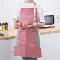 목걸이형 길이조절 원피스 앞치마 줄무늬 스트라이프, 레드