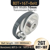 타이밍 풀리 벨트 폭 10mm 보어 3.17-14mm 텐셔닝 휠 싱크로너스 3D 프린터용 GT2 80T 16T 2GT 2M 풀리 톱니, 22.80T B5 - 16T B6-Belt 200mm