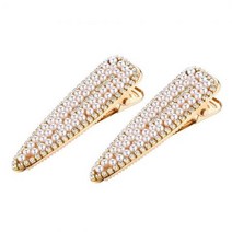 주얼리 LUX ACCESSORIES 골드 화이트 펄 클리어 풀 크리스탈 라인스톤 신부 웨딩 프롬 세트 헤어 클립 2개
