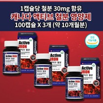 여성 생리 임산부 출산후 임신 산모 철분제 성인 남성 청소년 어지럼증 철 결핍성 결핍 철분 부족 증상 개선 에좋은 식약처 인증 건강 기능 식품 대용량 고함량 철분 영양제 100캡슐, 3개