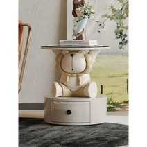 무선충전패드 협탁 미니 스마트테이블 침실인테리어, 50CM원목서랍LED3색등대무선충전지문잠금곰