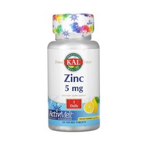 KAL 칼 아연 Sweet Lemon 5mg 60정 Zinc 징크 징크옥사이드 Zinc Oxide 만니톨 마니톨 Mannitol 솔비톨 소비톨 소르비톨 말산 시트르산, 1개, 기본