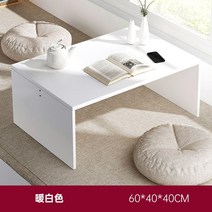 홈카페 명상룸 오동나무 테이블 가정용 일본식 티 휴식 간단한 원목 다다미 차 작은 침실 낮은, [두꺼운 판재-심플] 웜화이트 60*40*40