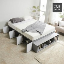 트리빔하우스 스마트 책장 멀티 수납 침대 - Q[7존 독립 라텍스 탑 매트리스 포함], 그레이화이트