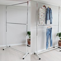 코코디피 히어로 옷가게 이동식 2단행거 옷걸이 튼튼한 이단 헹거 행거, 가로 180cm+철바퀴(2개 브레이크+2개 노브레이크)