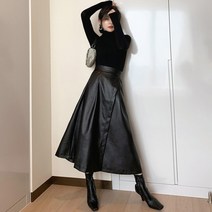 트임 치마 롱 미디 라인 튤립 A 인어 H 색 검은 길이 웨이스트 가죽 불규칙한 하이