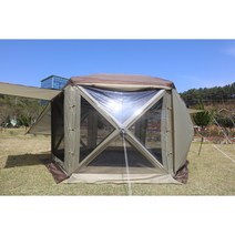 헥사곤 육각쉘터 육각텐트 그늘막텐트 오토캠핑 원터치방식 (그라운드시트 포함), 카키+브라운(TPU월3개추가)