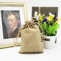 소품 수납 선물 포장 린넨 파우치 면 주머니 중형