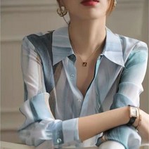 소라색셔츠 봄 여름 스트라이프 컬러 쉬폰 셔츠 2022 캐주얼 블라우스