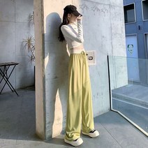 판다율이 골지 바지 와이드 통 밴딩 리본팬츠