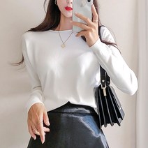 나바바 여성용 말린 라운드넥 긴팔 니트티 NK057