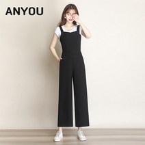 ANYOU 봄 가을 여성용 멜빵 루즈핏 점프수트