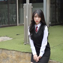 예쁜 무난한 교복조끼 블랙흰줄 여자롱조끼 니트조끼 유니폼 04