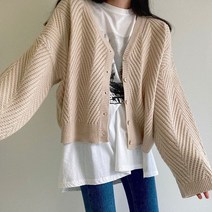 아이우먼 사선짜임오버핏가디건 TGK989M303 빅사이즈