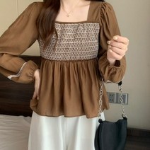 헤이기븐 스퉤어넥 플레어 스모크 블라우스 (8940642)