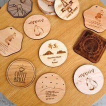 우드 컵받침 원목 티코스터 우드 티코스터 커피잔받침 컵받침대 각인 나무원목 우드 티코스터, 2.커피하우스