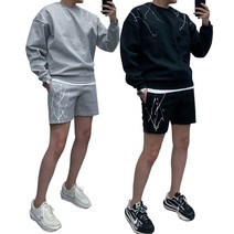 남자 중학교체육복 스웨트 셋업 여남공용 오버핏 맨투맨 티셔츠 페인팅 반바지 남자옷사는곳