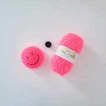 [유리별] DIY 스마일 수세미 만들기 도안 실 세트 / 취미 코바늘 호빵수세미 뜨개질 방과후수업 패키지, 스마일 네온핑크, 1세트