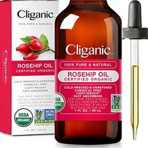 cliganic 유기농 로즈힙 씨 오일 100% 순수 천연 냉간 피부용 캐리어 오일 헤어 손톱 30ml, 1fl oz(1팩)