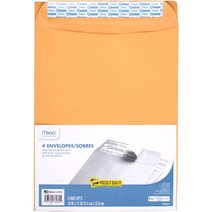 미드 헤비웨이트 브라운 크라프트 인벨로프 서류봉투, 4개입, 25.4x33.0cm