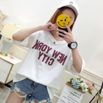 베베퀸즈 여성용 뉴요크 오버핏 반팔티