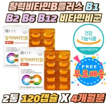 활력비타민B플러스 비타민B1 B2 B6 B12 수용성비타민B군 비오틴 판토텐산 나이아신 엽산 클로렐라 블루베리 채소 분말 에너지대사 아미노산 2통 4개월분 120정