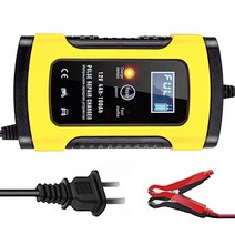 자동차배터리 밧데리 커버 12v 6a 완전 자동 자동차 배터리 충전기 전원 펄스 수리 충전기 습식 건식 납산 배터리 충전기 디지털 lcd 디스플레이, 노란색 미국 플러그