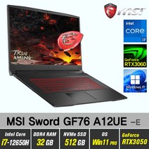 MSI Sword GF76 A12UE 포스 + Win11 Pro포함 / RTX3060 / 12세대i7 / 17인치 게이밍 노트북, WIN11 Pro, 32GB, 512GB, 인텔코어 12세대 i7 12650H, 블랙
