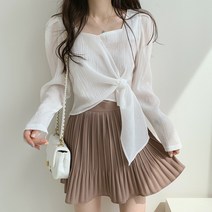 설온 여성 봄 가을 스퀘어넥 허리 꼬임 포인트 주름 블라우스 허무블
