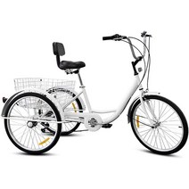 24인치 어른용 삼륜차 싱글 스피드 3륜 자전거 어른용 삼륜차 트라이크 비치 크루저 레크리에이션 쇼핑용, 04 화이트