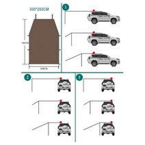 차박 텐트 도킹 쉘터 꼬리 원터치 모닝 렉스턴 레이 쏘렌토 카니발 차박용 휴대용 자동차 보호소 그늘 캠핑 자동차 사이드 루프 탑 천막 방수 uv 캠핑 자동차 옥상 레인 130, 300x200cm, 협력사