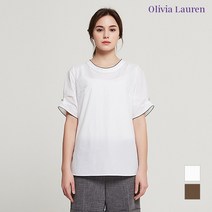 [올리비아로렌] 배색 삥 볼륨소매 반팔 블라우스_VOCNSVM4321