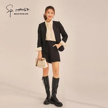 여성자켓 노카라 체크소매 자켓