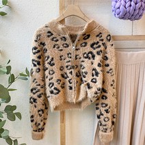 일리코 / 사커내 호피 앙고라 집업 니트 가디건 크롭