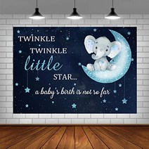 Boy Elephant Baby Shower Photo Backdrop BlueTwinkle Twinkle Little Star Party Background Little Prin, 1