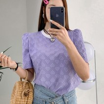 옷자락 여자 러블리 소매 퍼프 하트 배색 여친룩 블라우스