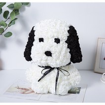 장미곰돌이 40cm[큐티로즈퍼피]장미꽃 인형 프로포즈 발렌타인데이 화이트데이 특별한날 결혼 입학식 졸업식 기념일 크리스마스 선물_쯔야코드, 화이트(블랙상자)