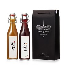 담아요 수제생강청 선물세트(포장무료) 각종 답례품 부모님선물 선생님선물 프리미엄 선물세트, 1세트, 생강청+오미자청(수입유리병)650g+포장