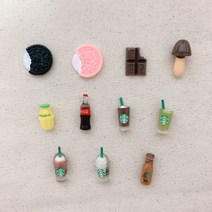 리얼한 음식 크록스 지비츠 호환 오레오 쿠키 초코송이 아이스크림 콜라 스벅 스타벅스 커피 음료수 사탕 입체 3D 달콤, F07.유리컵_블랙