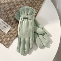 여성 기모 모직 무스탕 손가락 장갑 겨울 방한 아이템 심플한 리본 포인트 스크린 터치