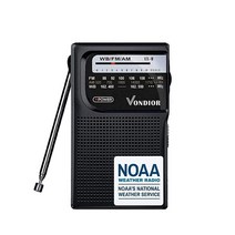 Vondior 휴대용 NOAA 기상 라디오 배터리 작동 비상 NOAA/AM/FM 라디오 최고의 리셉션 헤드폰 잭이 있는 포켓 날씨 경고 라디오 연인 부모 및 친구를 위한, Black