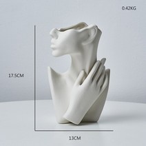 여인 얼굴 꽃병 페이스 화병 동양꽃꽂이 북유럽 스타일 도자기 여성 바디 모델 1, 높이 17.5cm 6.8인치