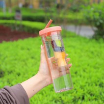 DFMEI 대용량 이중접이빨대플라스틱컵 야외건습분리주스컵700ML 플라스틱 물컵, 700ml【pc】, 소녀 핑크