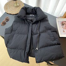 엄마 패딩 오버사이즈 보세 웰론 겨울 여성 조끼 스탠드 칼라 지퍼 민소매 퍼프 재킷 끈