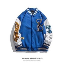 야구 잠바 웨스턴 베이스볼 점퍼 고딕 베어 자수 오버사이즈 싱글 브레스트 후드 빅사이즈