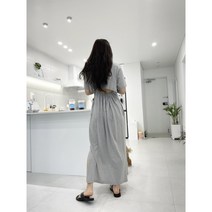 헬로루미 셔링 뒷트임 면 맥시 롱 원피스