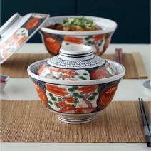 일식풍 멜라민 돈부리 6종 뚜껑있는 텐동 덮밥그릇 규동 일본식 라멘 밥그릇, 레드꽃잎 대 (비쥬873-6.6)