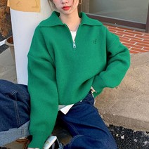 코키코키 / [당일출고] 오프 반집업니트 오버핏 레터링 캐주얼