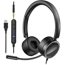 PC용 헤드셋 마이크 스피커 음소거 기능 스테레오 USB & 3.5mm 연결 노이즈 캔슬링 마이크 텔레워크 리모트 워크
